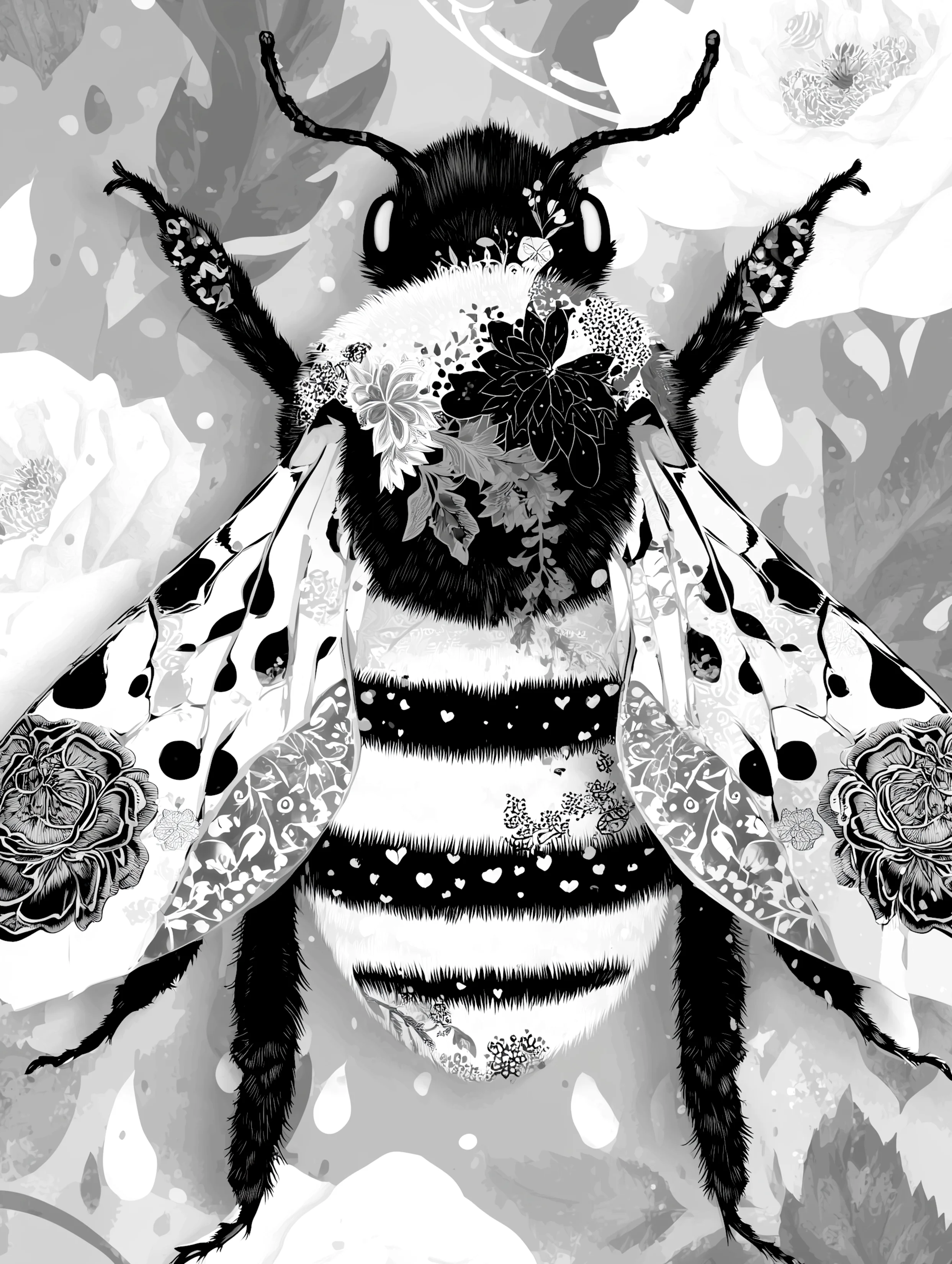 Free printable bee coloring page for adults featuring decorative bee